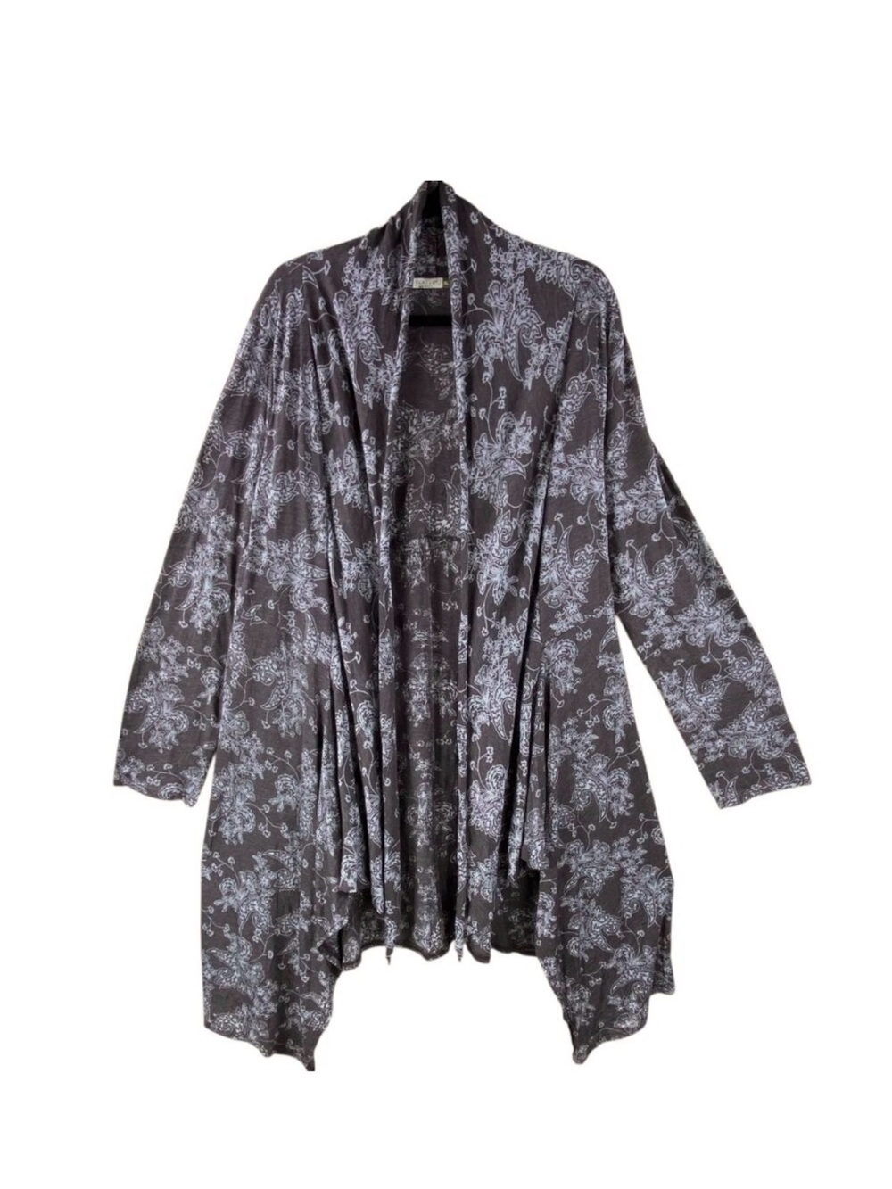Chalet Floral Jersey Knit Cardigan Size XL Gray Burn Out Artsy Layering